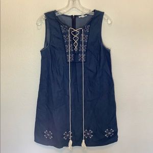 Embroidered Chambray Summer Dress